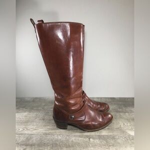 Frye #76570 Western Brown Leather Women's Knee-High Riding Stacked Heel Boots 9